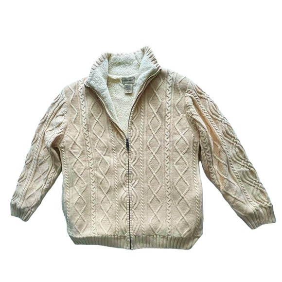 Scandia Woods Aran Cable Knit Sherpa Lined Full Zip Sweater Jacket | LARGE - Picture 5 of 11